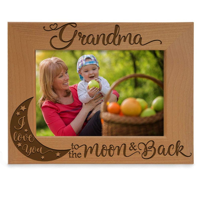KATE POSH - Grandma I Love You to the Moon and Back Engraved Natural Wood Picture Frame, Mother's Day Gifts for Grandma, Birthday Gifts for Grandmother, Best Grandma Ever (5x7-Horizontal) - Image 1